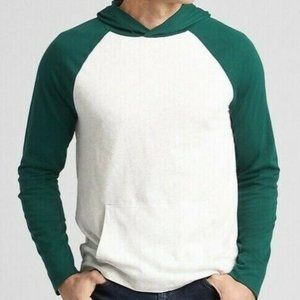 GAP Colorblock Green & White Sueded Long Sleeve Jersey Hooded Shirt
